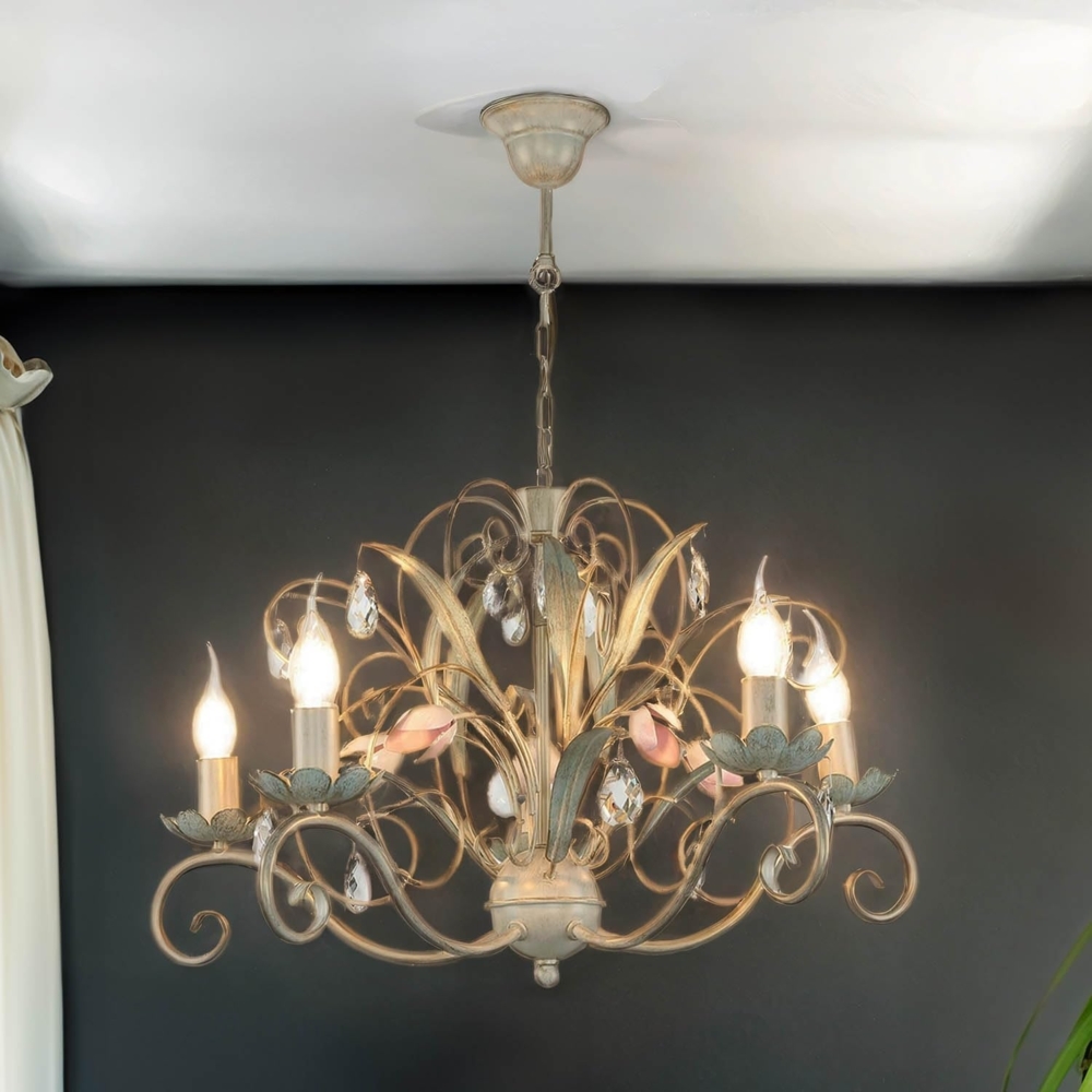 Licht-Erlebnisse Kronleuchter LUCE, ohne Leuchtmittel, Hängeleuchte Floral Ø62cm 5-flmg Bild 1