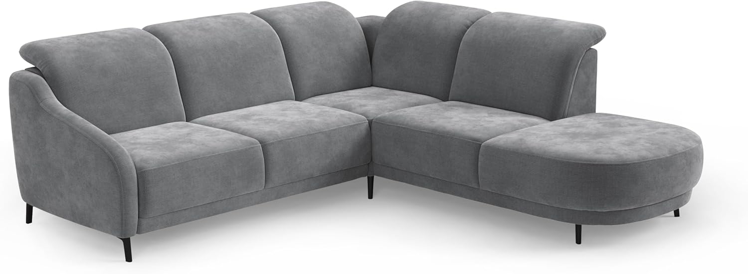 CAVADORE Ecksofa Blue/Eckcouch im modernen Design, inklusiv Kopfteilverstellung und mattschwarzen Metallfüßen / 258 x 93 x 249 / Flachgewebe, Grau Bild 1