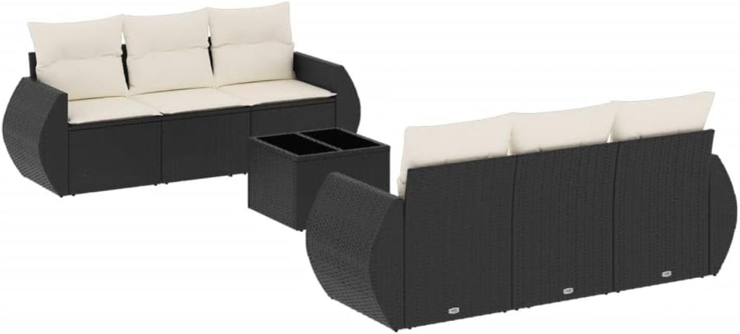 vidaXL 7-tlg. Garten-Sofagarnitur mit Kissen Schwarz Poly Rattan 3221105 Bild 1