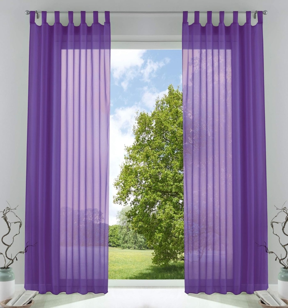 2er-Pack Gardinen Transparent Vorhang Set Wohnzimmer Voile Schlaufenschal mit Bleibandabschluß HxB 245x140 cm Lila, 61000CN Bild 1