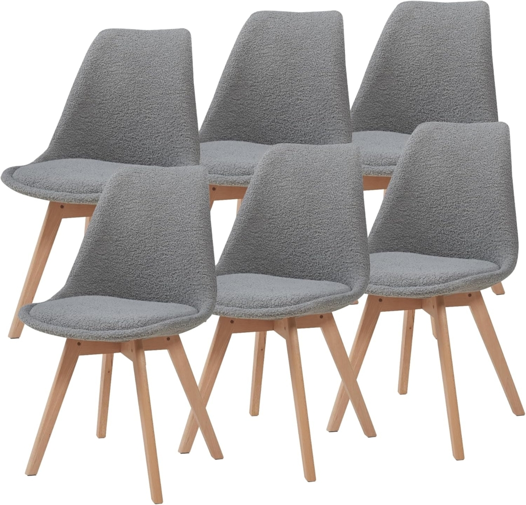 Esszimmerstuhl Fläten 6er Set Bouclé Grau [en. casa] Bild 1