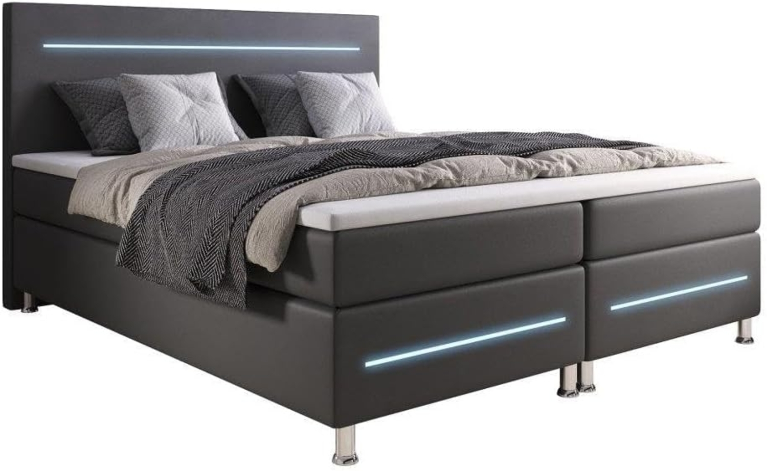 Boxspringbett Sejour mit LED 180x200 Grau H4 (100kg+) Bild 1