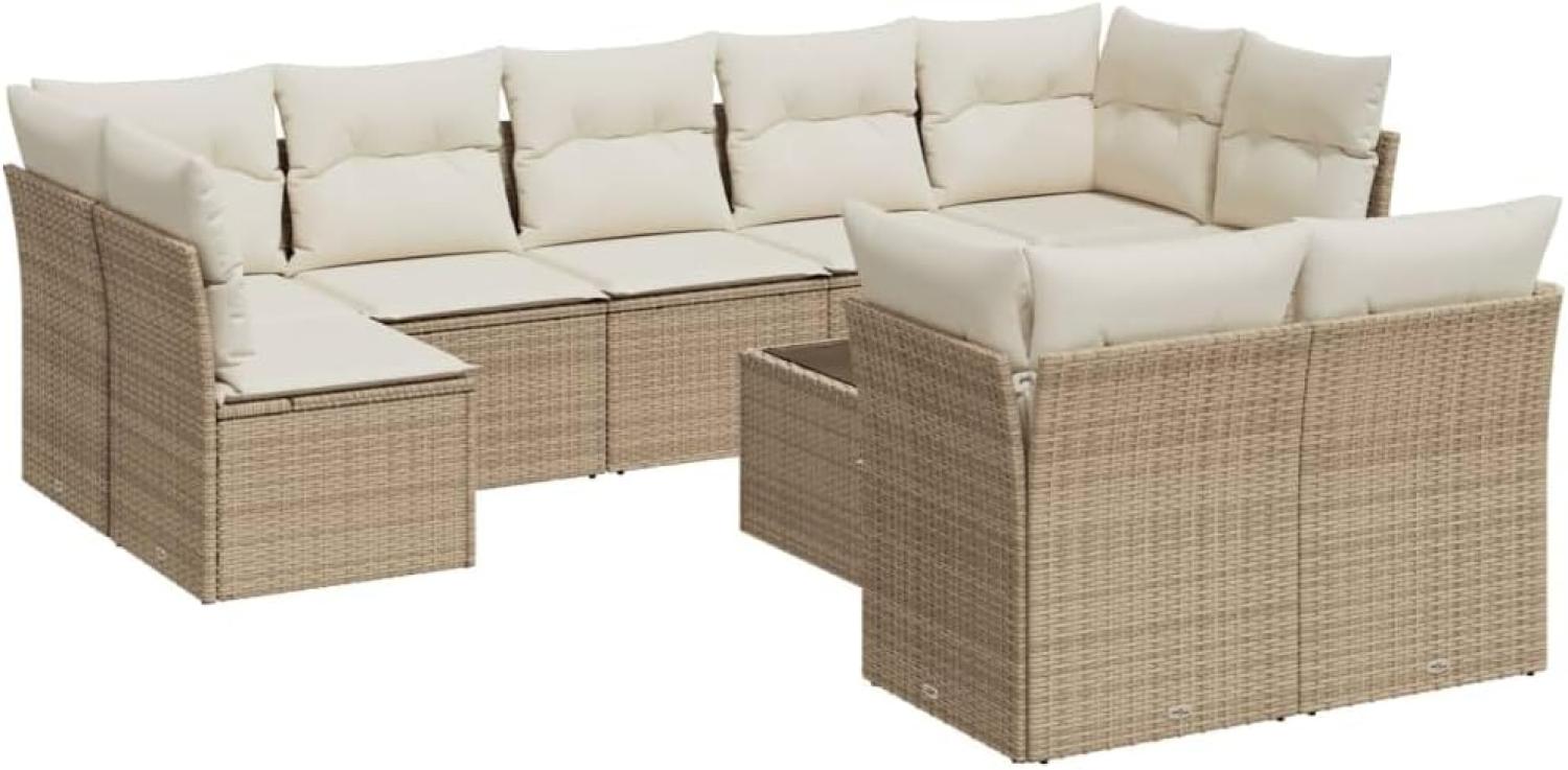 vidaXL 10-tlg. Garten-Sofagarnitur mit Kissen Beige Poly Rattan 3218158 Bild 1