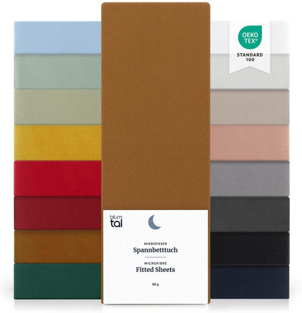 Blumtal® Spannbettlaken 90x200 cm 2er Pack - Spannbettlaken Microfaser - Oekotext zertifizierte Bettlaken 90x200 cm 2er Set - Spannbetttuch 90x200 cm - Bettbezug 90x200 cm - Pumpkin Spice - Laken - Braun Bild 1