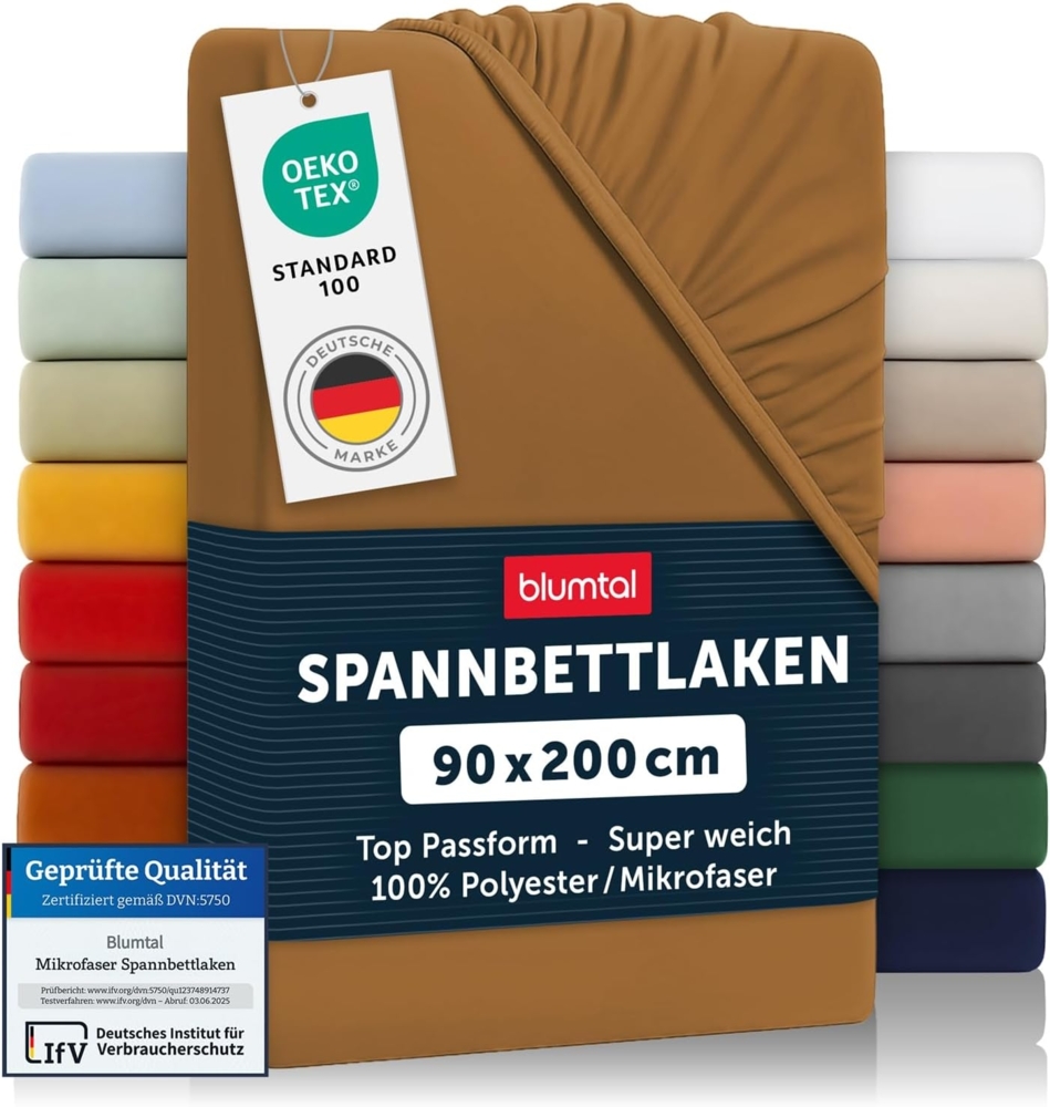 Blumtal® Spannbettlaken 90x200 cm 2er Pack - Spannbettlaken Microfaser - Oekotext zertifizierte Bettlaken 90x200 cm 2er Set - Spannbetttuch 90x200 cm - Bettbezug 90x200 cm - Pumpkin Spice - Laken - Braun Bild 1