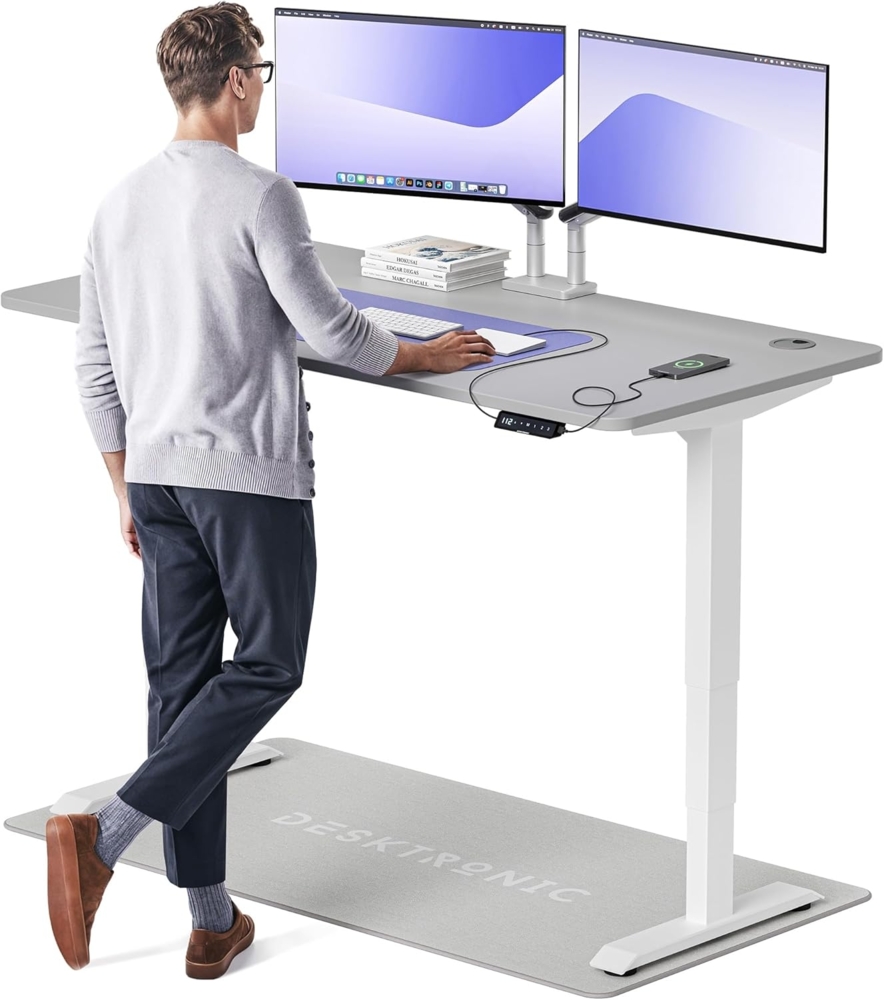 Höhenverstellbarer Schreibtisch - Höhenverstellbar Elektrisch mit Flüsterleisem Dual-Motor & Touchscreen - Hohe Tragfähigkeit - Stehtisch von Desktronic, Weiß + Grau, 160x80 cm Bild 1