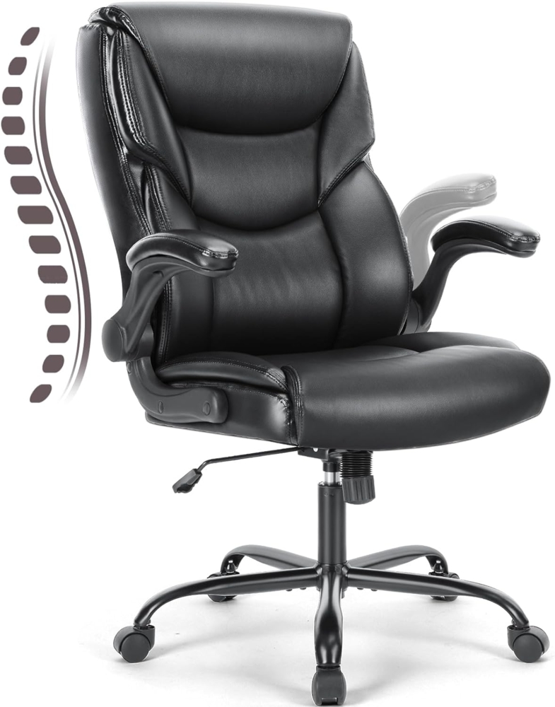 DUMOS Bürostuhl Pu-Leder Chefsessel mit Hochklappbaren Armlehnen Bürostuhle Leder mit Drehbaren Rädern Office Chair Ergonomic Geeignet für Büros Zuhause und Andere Umgebungen Bild 1