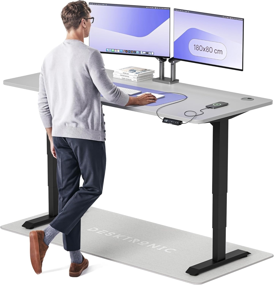 Höhenverstellbarer Schreibtisch - Höhenverstellbar Elektrisch mit Flüsterleisem Dual-Motor & Touchscreen - Hohe Tragfähigkeit - Stehtisch von Desktronic, Schwarz + Grau, 180x80 cm Bild 1