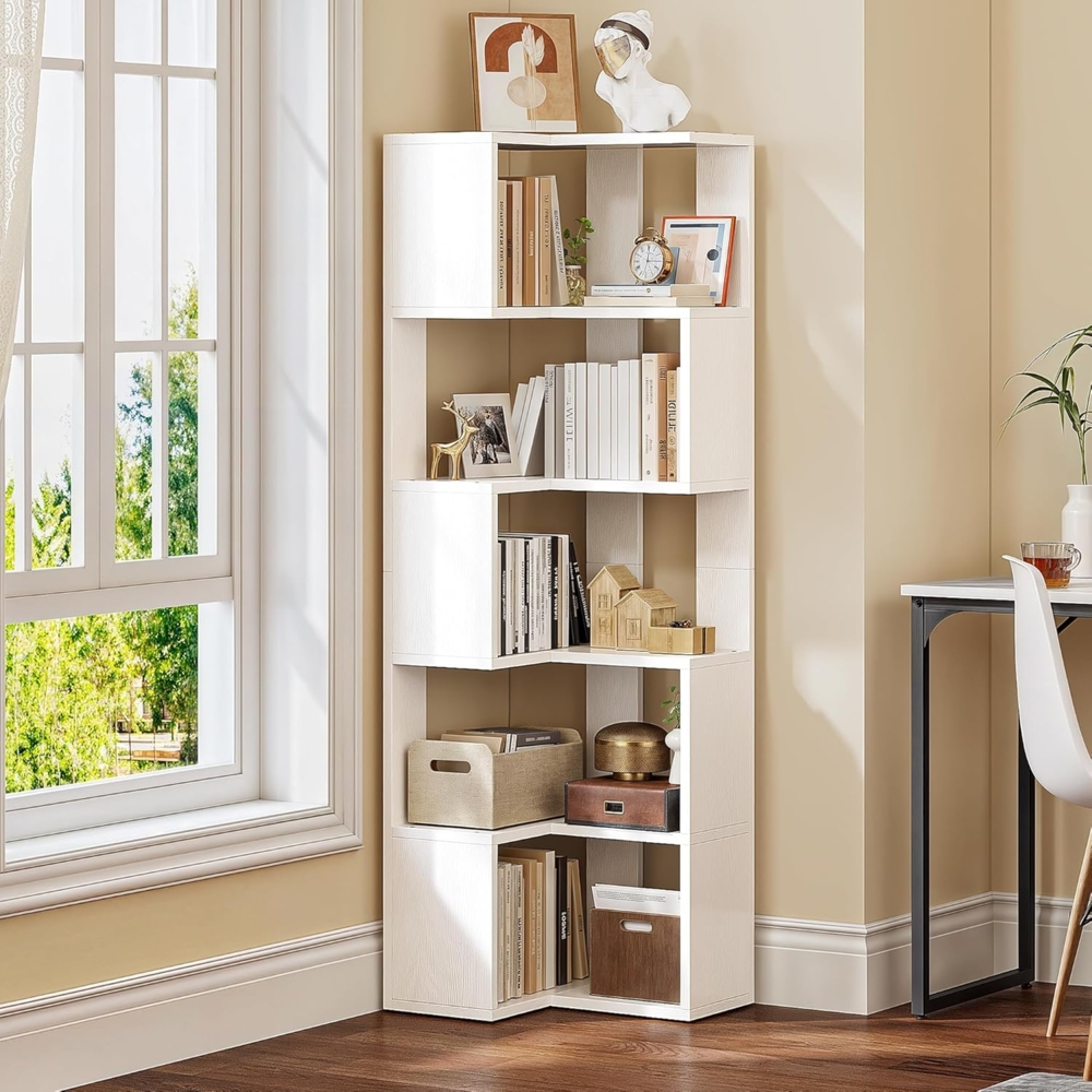 YITAHOME Bücherregal weiß, 6 Etagen Eckregal, L-förmiges Regal, deko Wohnzimmer Schlafzimmer Arbeitszimmer, Regaleinheit, 23.3''L x 15.2''W x 62.8 ''H Bild 1