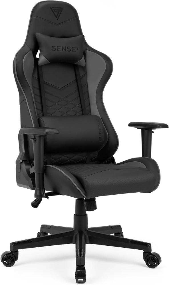 SENSE7 Gaming Spellcaster Bürostuhl Zocker Gamer Ergonomischer Stuhl Armlehne Einteiliger Stahlrahmen Einstellbarer Neigungswinkel Schwarz-Grau, Leder, 43-52 x 69,5 x 57 Bild 1