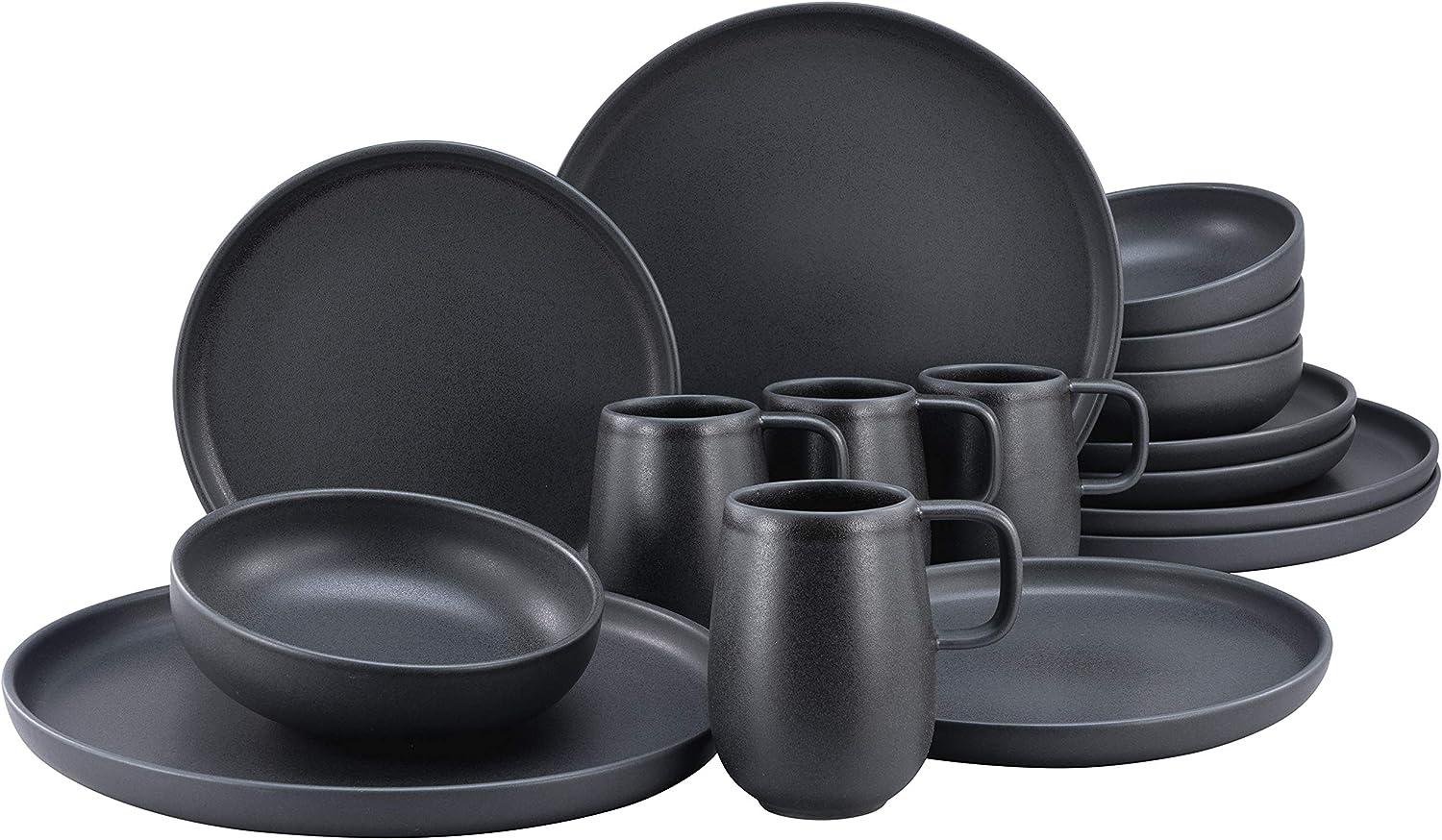 CreaTable 22978 Kombiservice Uno BLACK für 4 Personen, Steinzeug, schwarz (1 Set, 16-teilig) Bild 1