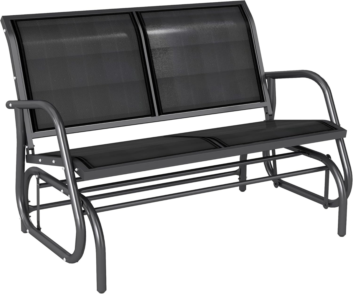 Outsunny Schaukelstuhl 2-Sitzer Gartenbank Gartenschaukel Sitzbank Parkbank Metall Gartenmöbel Schwarz 120 x 70 x 85 cm Bild 1