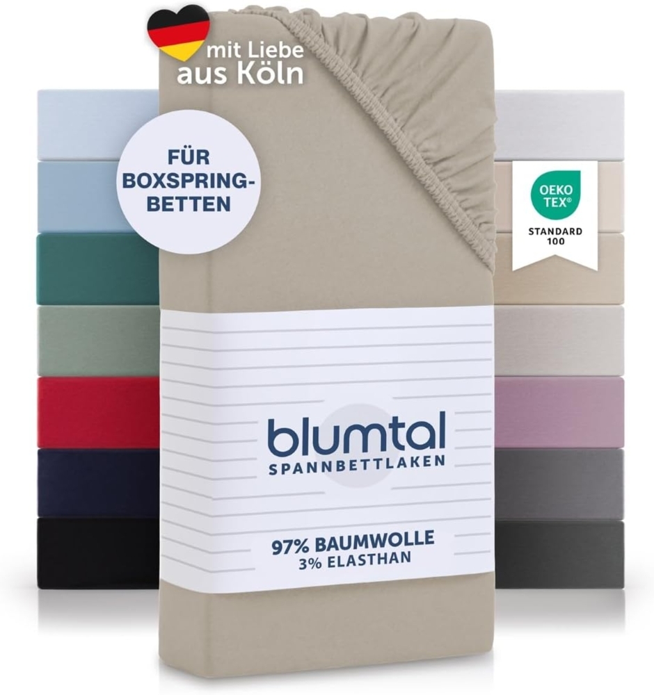 Blumtal® Baumwolle Spannbettlaken 140x200cm Basics Jersey im 2er Set - Bettbezug 140x200cm - Oeko-TEX zertifiziertes Spannbetttuch 140x200cm - Matratzenbezug 140x200 - Leintuch 140x200 - Taupe Bild 1