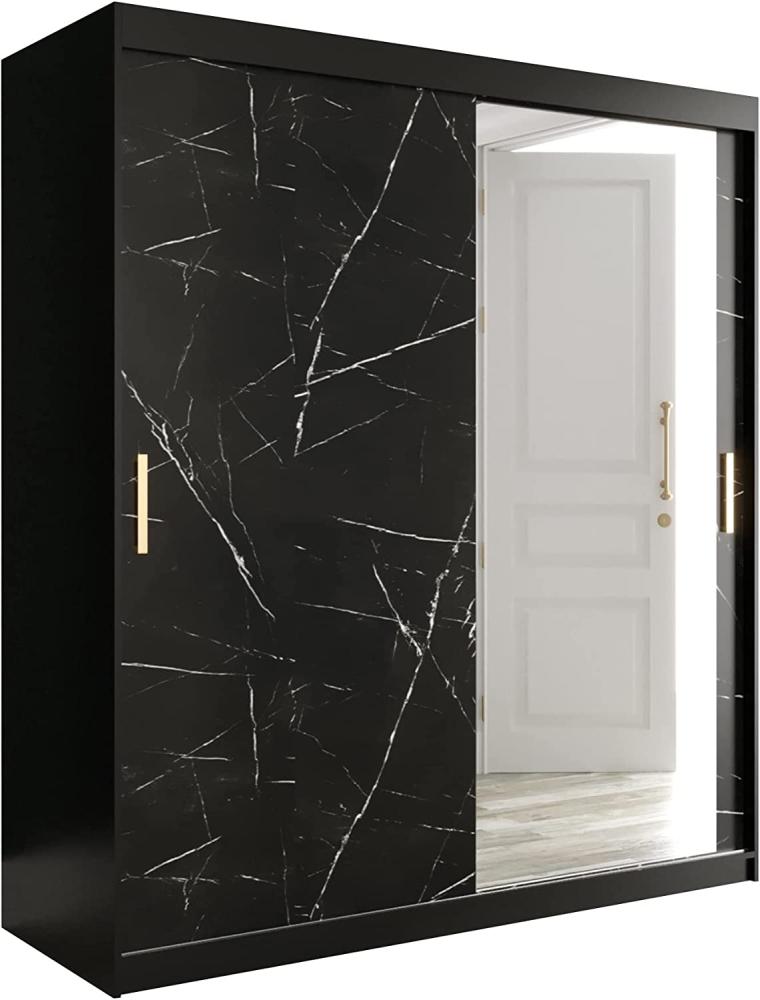 Kleiderschrank Kamoga T2 180 (Schwarz / Marmor Schwarz + Gold, mit Schubladen) Bild 1