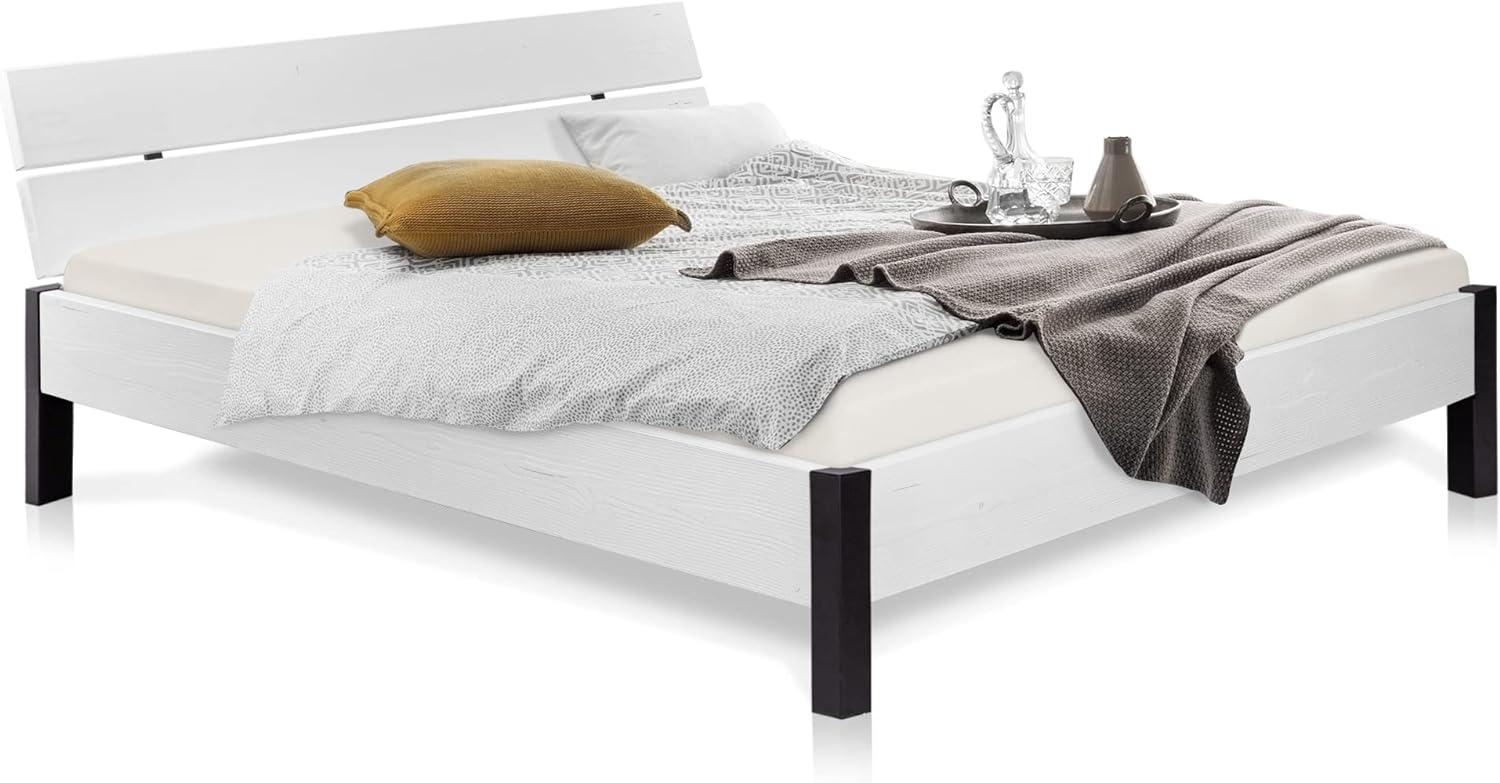 Möbel-Eins LUKY Bett Metallfuß, mit Kopfteil, Material Massivholz, Fichte massiv weiss 90x220 cm Bild 1