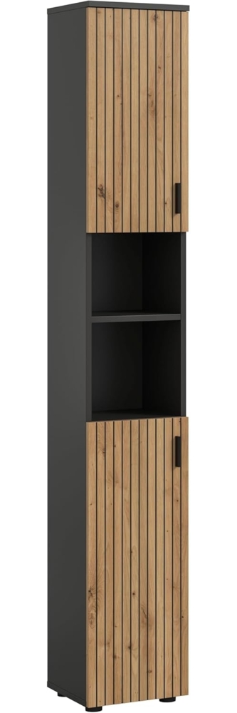 xonox. home – Badschrank Mone 30 x 192 x 30 cm in Korpus Basalt Nachbildung und Front Artisan Oak Nachbildung – holzfarbener Badschrank Hochschrank für Badezimmer – modern & platzsparend Bild 1