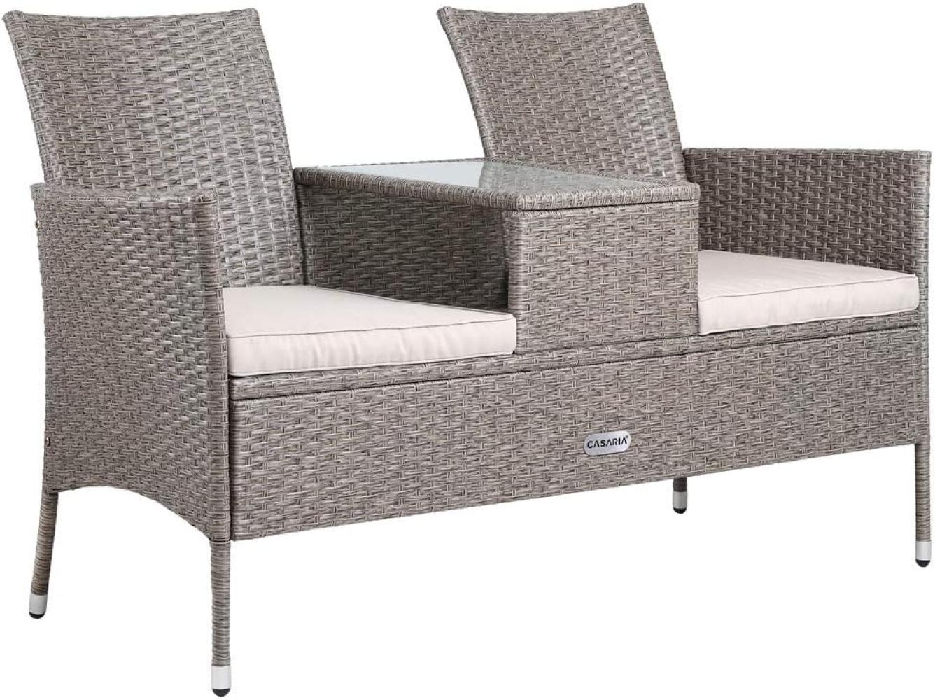 Casaria Gartenbank, Polyrattan Wetterfest inkl. Tisch Auflagen 143x55x88cm 320kg Bild 1