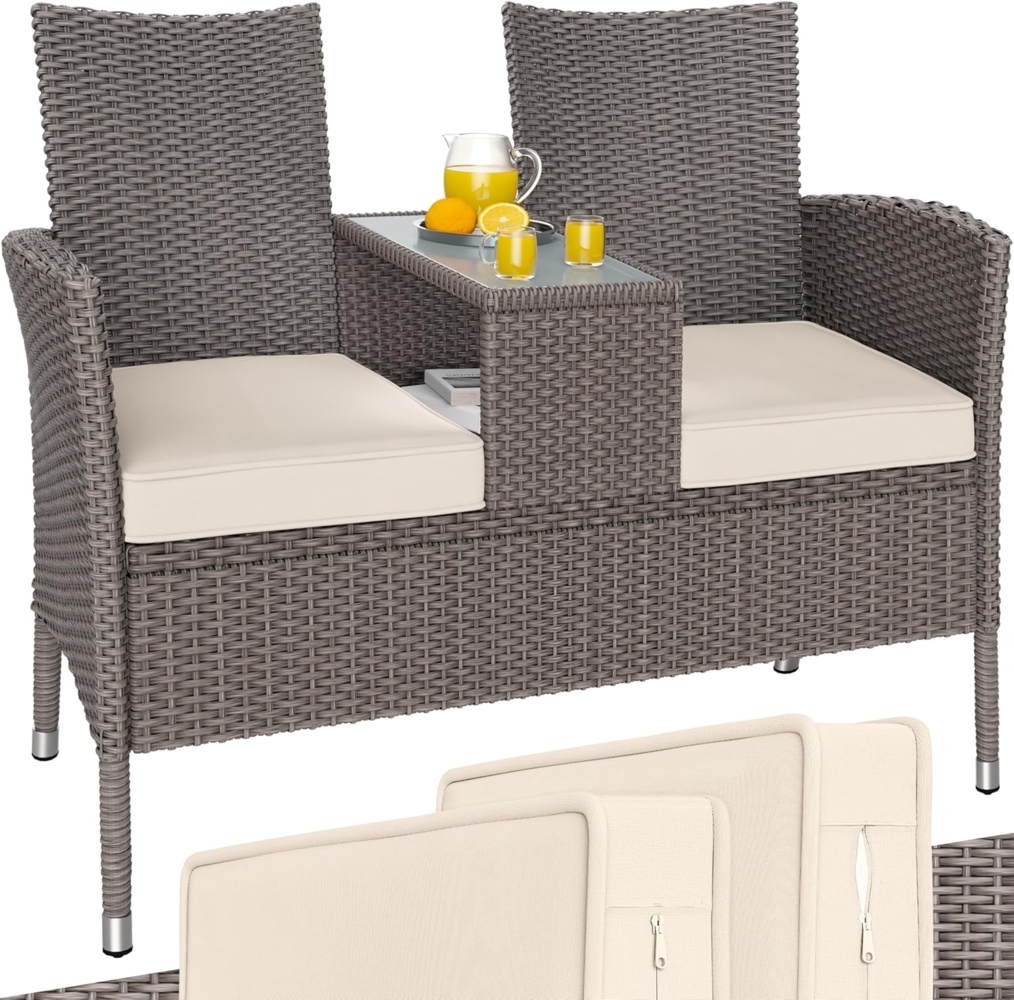 Casaria Gartenbank, Polyrattan Wetterfest inkl. Tisch Auflagen 143x55x88cm 320kg Bild 1