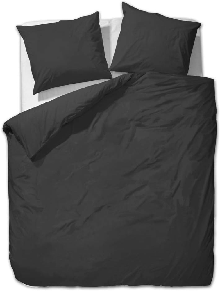 etérea Mako Satin Uni Bettwäsche Einfarbig 200x220 cm + 2Stk 80x80 cm Schwarz Bild 1