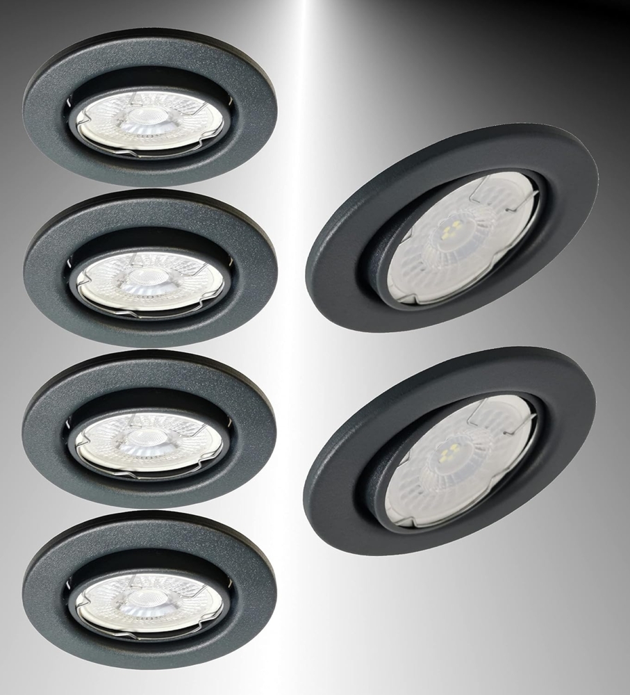 TRANGO LED Einbauleuchte, 6er Set 6729-061MCOB LED Einbaustrahler in Anthrazit matt schwenkbar inkl. 6x 5 Watt 3000K warmweiß Ultra Flach LED Modul, Einbauspots, Deckenstrahler, Badleuchte, Deckenleuchte, Deckenspot, Downlight Bild 1