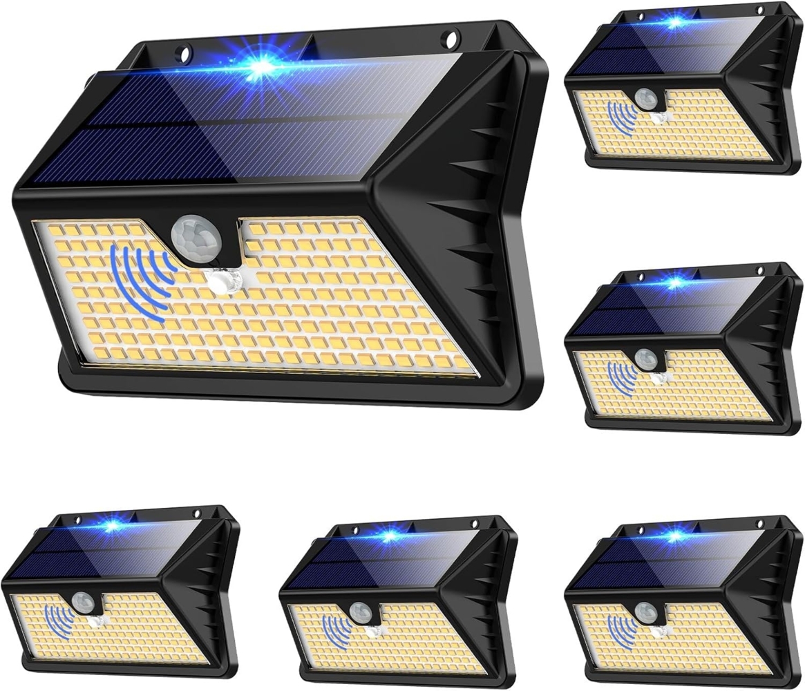 OUILA Solarlampen für Außen Wand【6 Stück】, 185 LED 3 Modi Solar Aussenleuchte mit Bewegungsmelder, IP65 Wasserdichte LED Solar Wandleuchte, Garten, Hof, Zaunbeleuchtung, Haustüren (Warmweiß) Bild 1