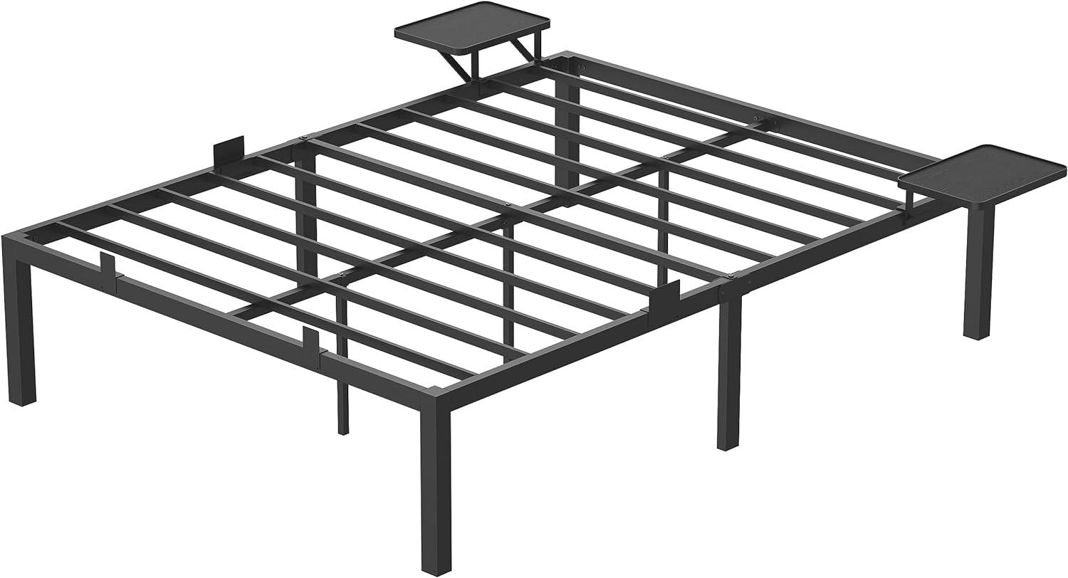 Vasagle Bettgestell, Doppelbettgestell, Bettrahmen, mit Aufbewahrungsregalen, Schwarz, 140 x 190 cm Bild 1