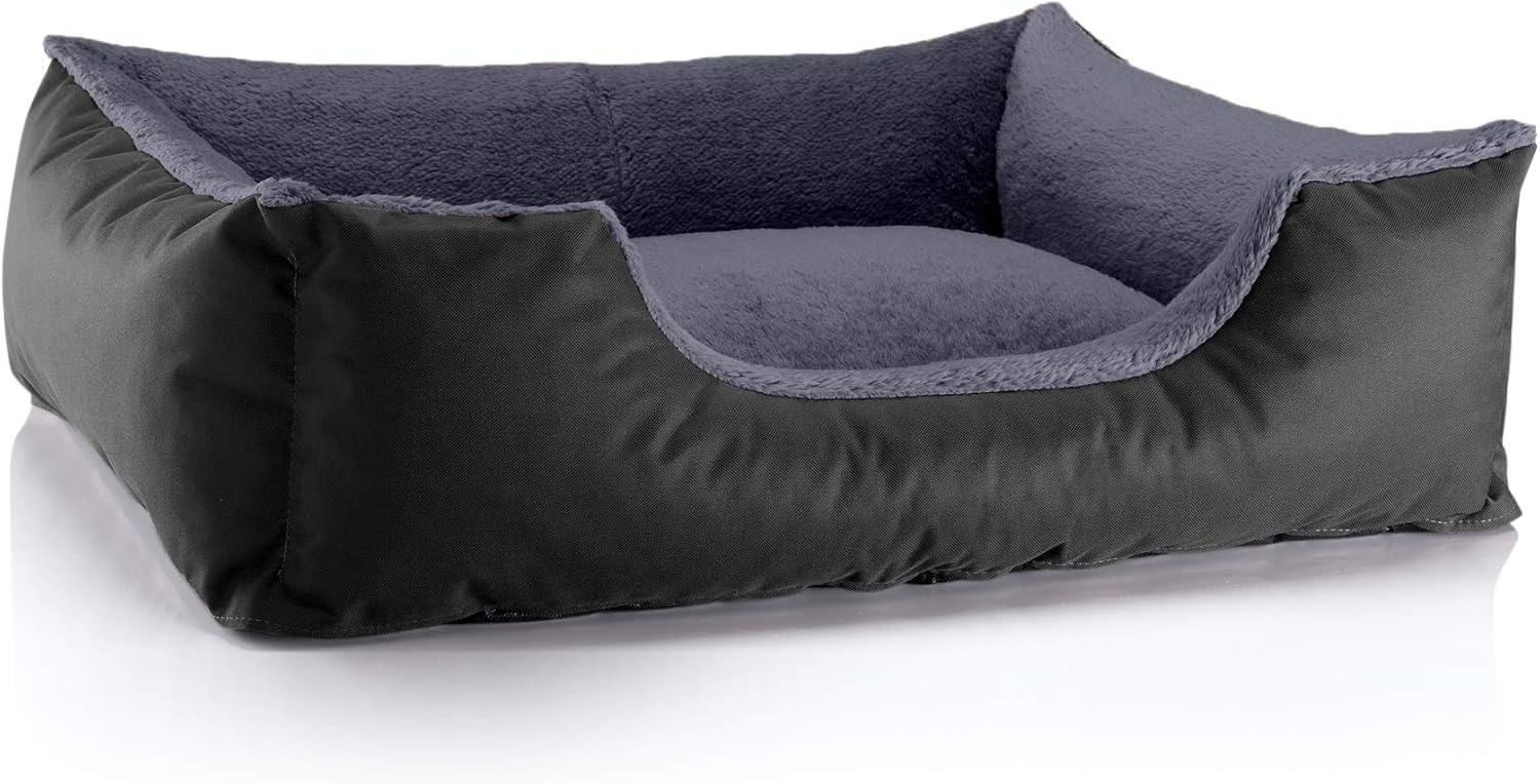 BedDog Hundebett TEDDY, Hundesofa aus Cordura und Microfaser-Velours, waschbares Hundebett mit Rand, Hundekissen vier-eckig (L) ca. 80x65x18cm, THE-ROCK (schwarz/grau) Bild 1