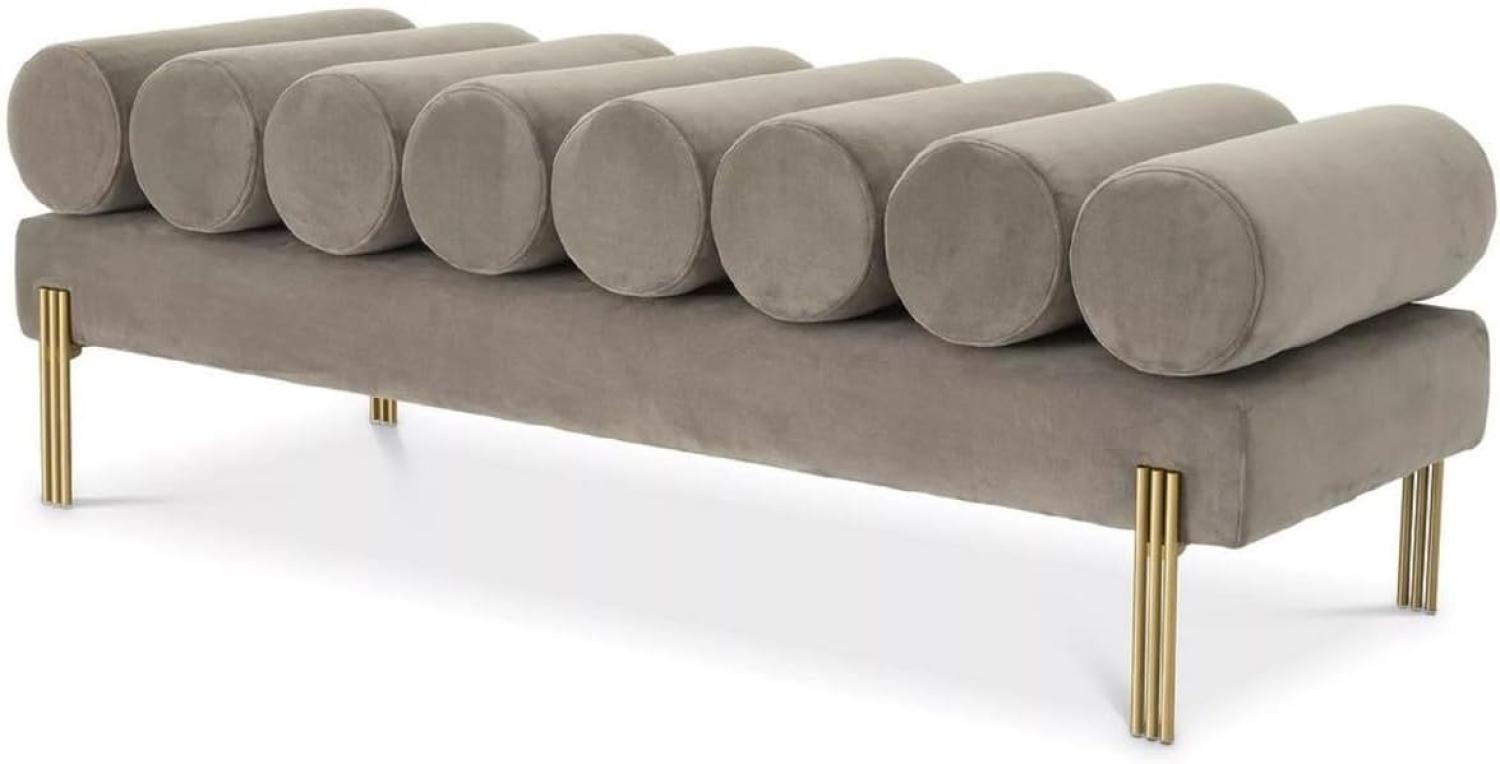 Casa Padrino Luxus Samt Sitzbank Grau / Messing 130 x 45 x H. 42 cm - Wohnzimmer Bank - Schlafzimmer Bank - Wohnzimmer Möbel - Schlafzimmer Möbel - Luxus Möbel - Luxus Einrichtung Bild 1