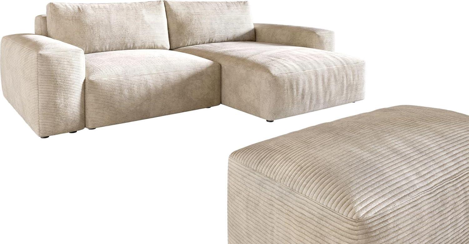 Ecksofa Lanzo XL 270x180 cm Cord Beige Recamiere variabel mit Hocker Bild 1