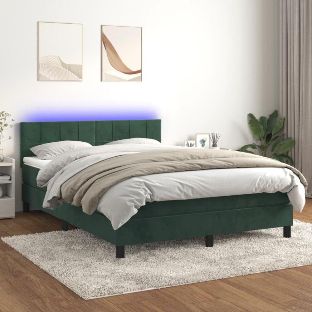 vidaXL Boxspringbett mit Matratze & LED Dunkelgrün 140x200 cm Samt 3134408 Bild 1