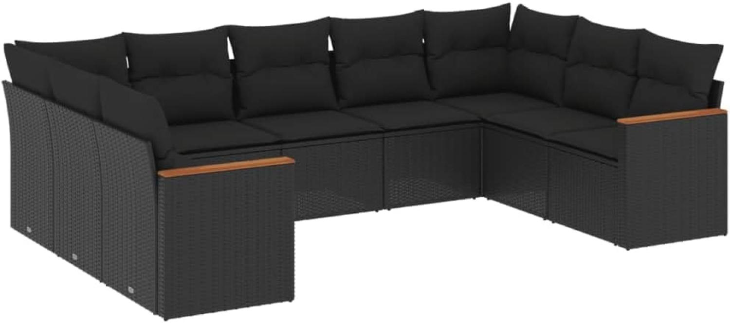 vidaXL 9-tlg. Garten-Sofagarnitur mit Kissen Schwarz Poly Rattan 3258674 Bild 1