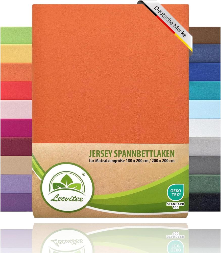 leevitex® Spannbettlaken 180x200 cm - 200x200 cm | Spannbetttuch Bettlaken | 100% Jersey Baumwolle | Matratzenhöhe bis 25 cm | Ökotex | Terrakotta/Dunkelorange Bild 1