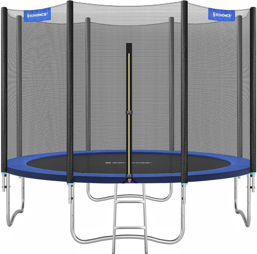 Songmics Trampolin mit Sicherheitsnetz, Leiter und gepolsterten Stangen, schwarz-blau, Ø 244 cm Bild 1