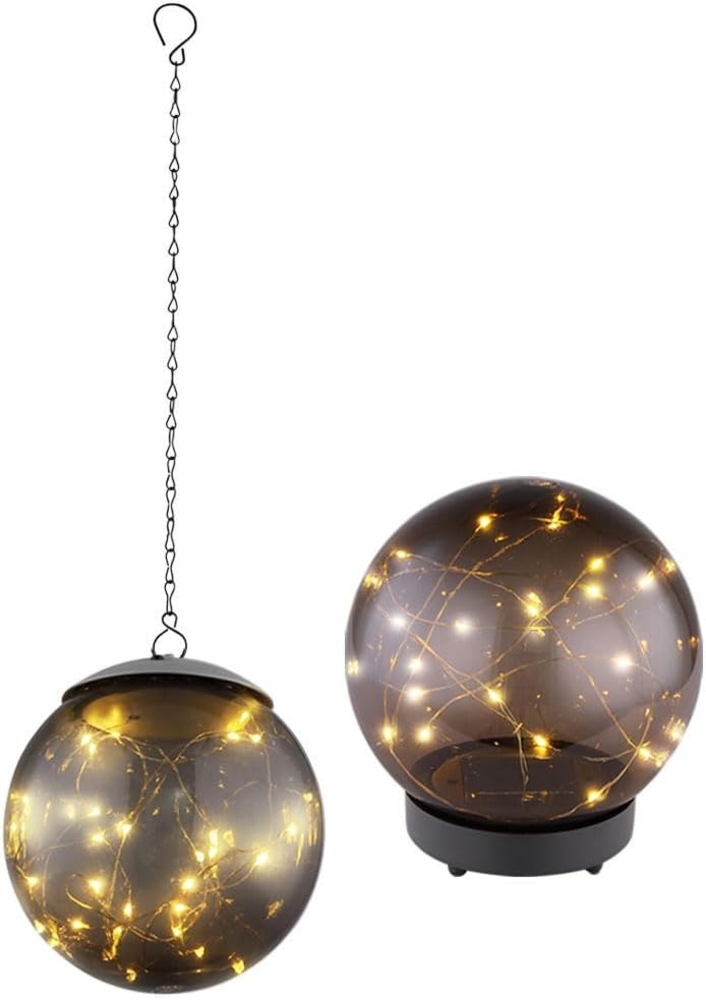 2er Set LED Solarlampen, Kugel-Design, rauchfarben Bild 1