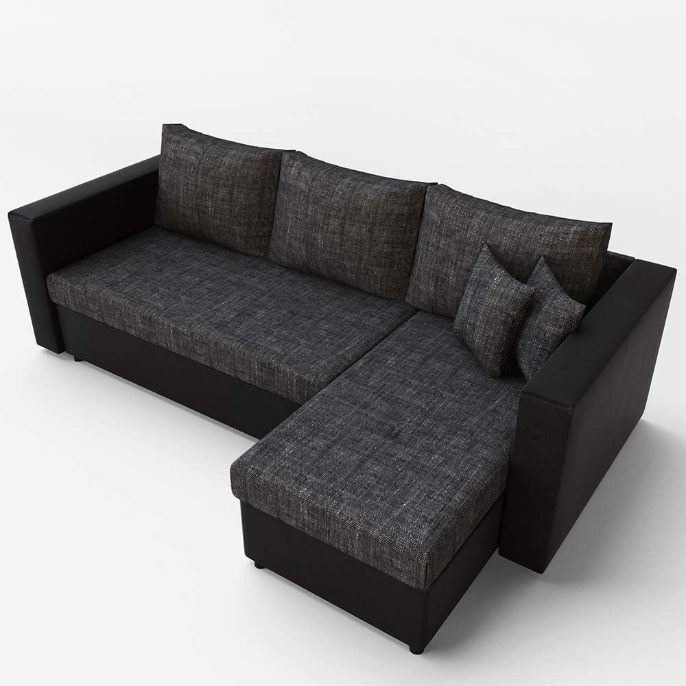 Vicco Ecksofa mit Schlaffunktion Sofa Couch Schlafsofa Bettfunktion Taschenfederkern Grau Schwarz Bild 1