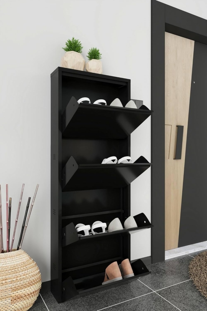 Dmora - Schuhschrank Gonzalo, Schuhregal aus Metall, Mehrzweck-Eingangsgarderobe, Möbel für Schuhe, 50x15h138 cm, Schwarz Bild 1