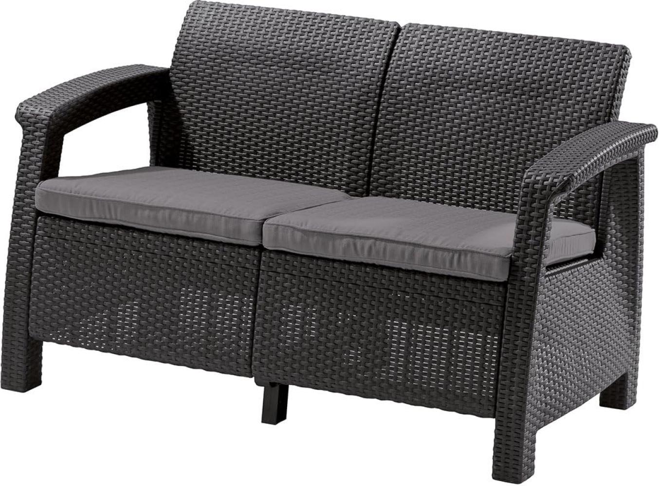 Allibert by Keter Corfu Gartensofa Lounge aus Kunststoff, inkl. Outdoor Kissen, für Garten und Balkon, grau, 128 x 70 x 79cm Bild 1