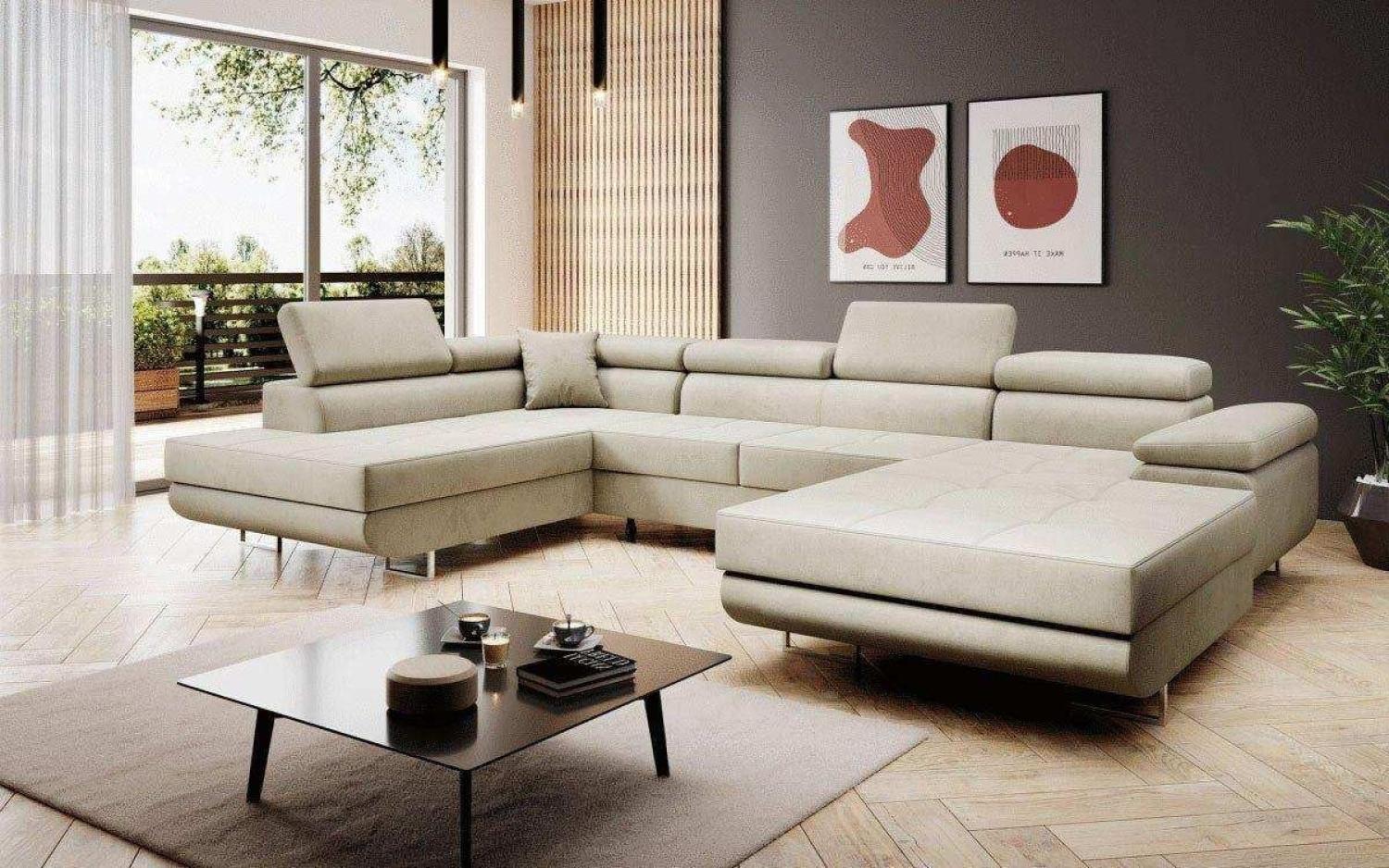 Designer Sofa Lago mit Schlaf und Klappfunktion (Samt) Hellgrau Links Bild 1