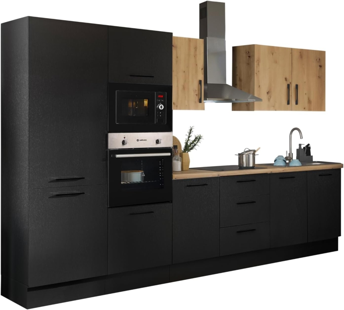Turin ZBM Küchenzeile 330 x 211 x 60 cm, schwarz - Ohne Küchengeräte - Moderne, geräumige Küche in Artisan-Eiche Optik mit viel Stauraum Bild 1
