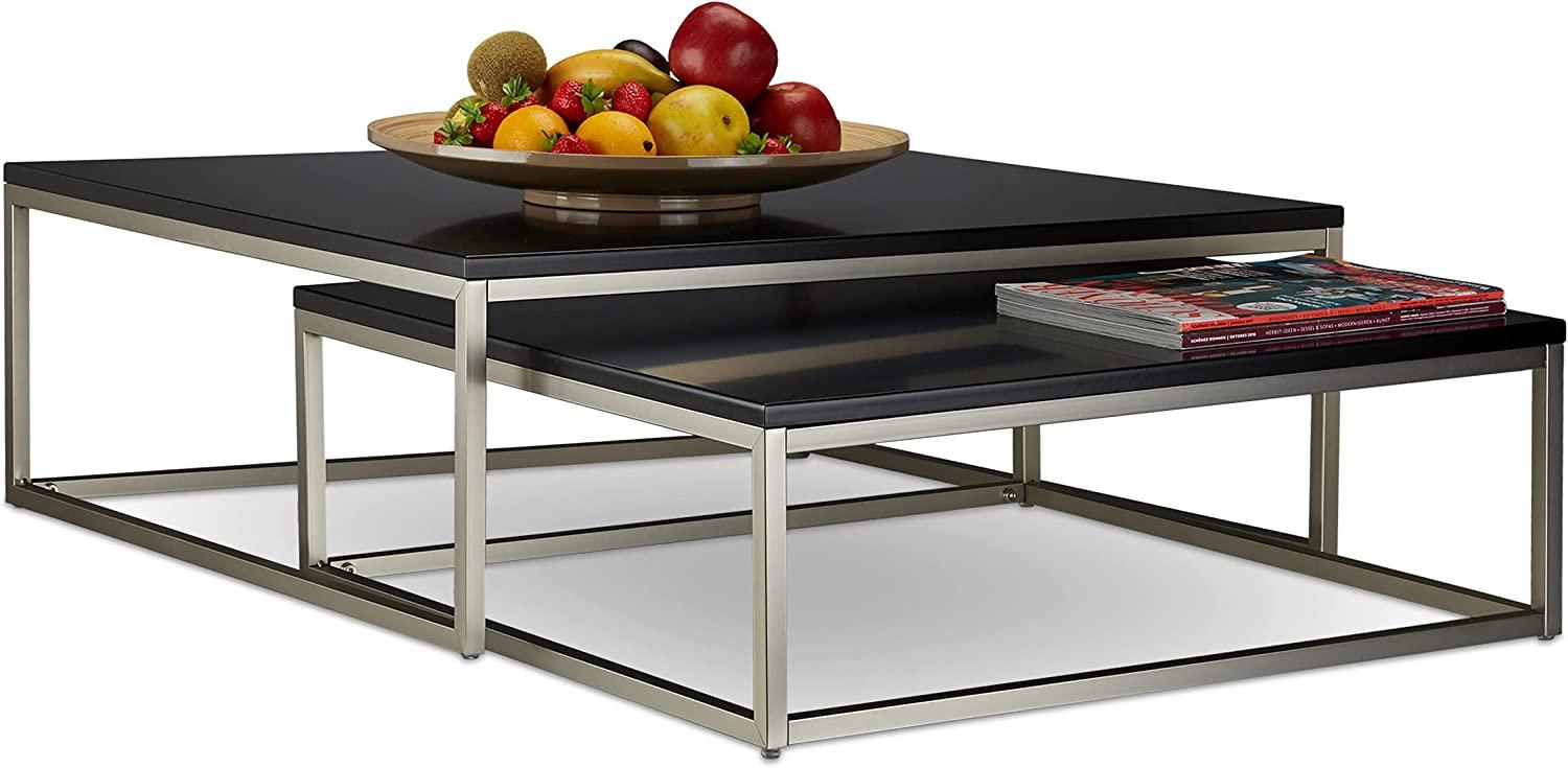 Relaxdays Couchtisch Holz FLAT 2er Set 27,5 x 75 x 75 cm HxBxT, flacher Loungetisch, Satztische für Wohnzimmer, schwarz Bild 1
