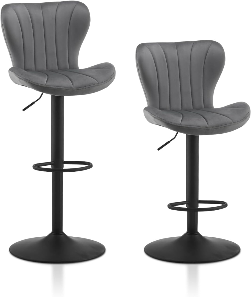 TUKAILAI Barhocker 2er Set Samt, Barstuhl Höhenverstellbar，360°Drehbar, Hocker mit lehne,fußstütze,metallrahmen, Moderner Schalenform Küchenhocker Tresenhocker für Küche Bars, Grau Bild 1