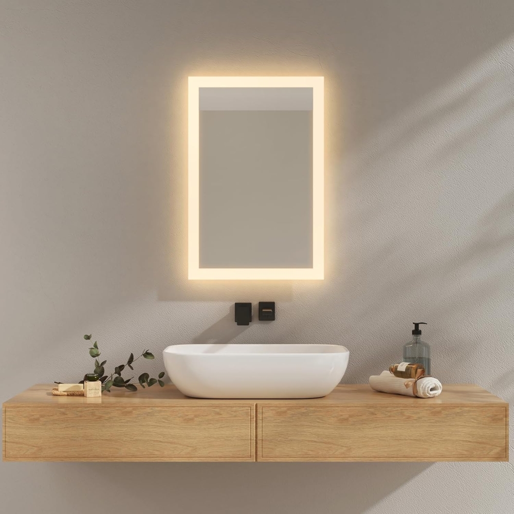 EMKE Badezimmerspiegel mit LED-Licht, 40x60 cm, LED-Badezimmerspiegel, 3000 K, warmweiß, Wandschalter, vertikal/horizontal, explosionsgeschützter Spiegel IP44, energiesparend, LED-Spiegel Bild 1
