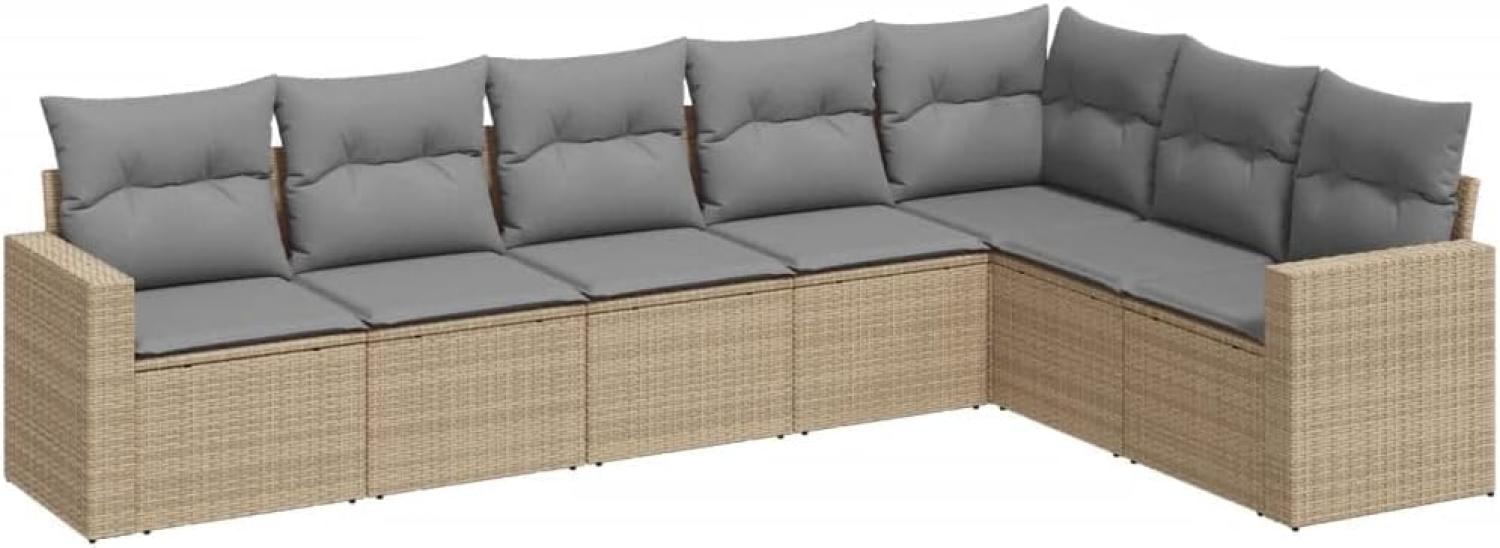 vidaXL 7-tlg. Garten-Sofagarnitur mit Kissen Beige Poly Rattan 3219039 Bild 1