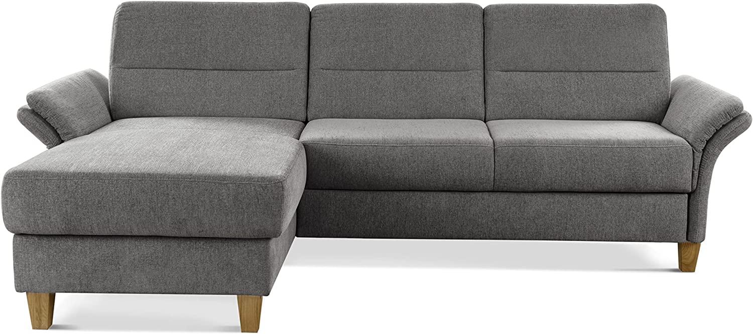 CAVADORE Schlafsofa Wyk mit Federkern / Ecksofa im Landhaus-Stil mit Longchair, Bett, Bettkasten + Armteilfunktion / 252 x 90 x 162 / Chenille, Grau Bild 1