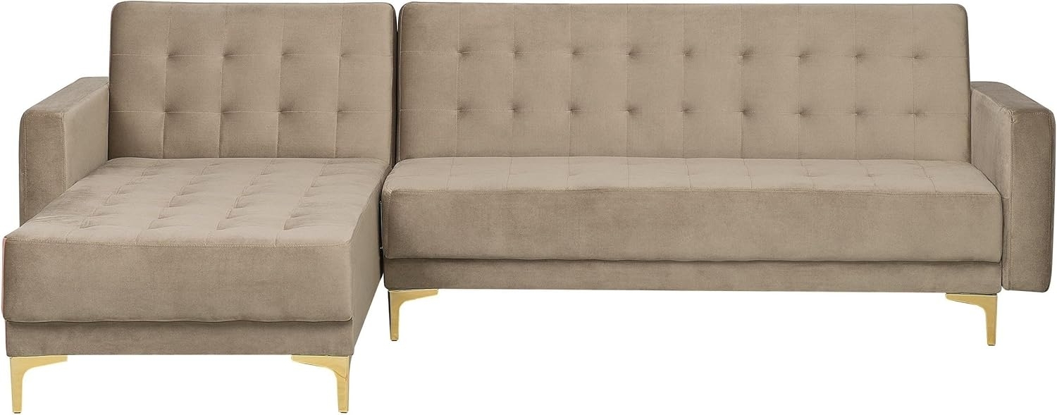 Ecksofa rechtsseitig Samtstoff sandbeige Schlaffunktion ABERDEEN Bild 1