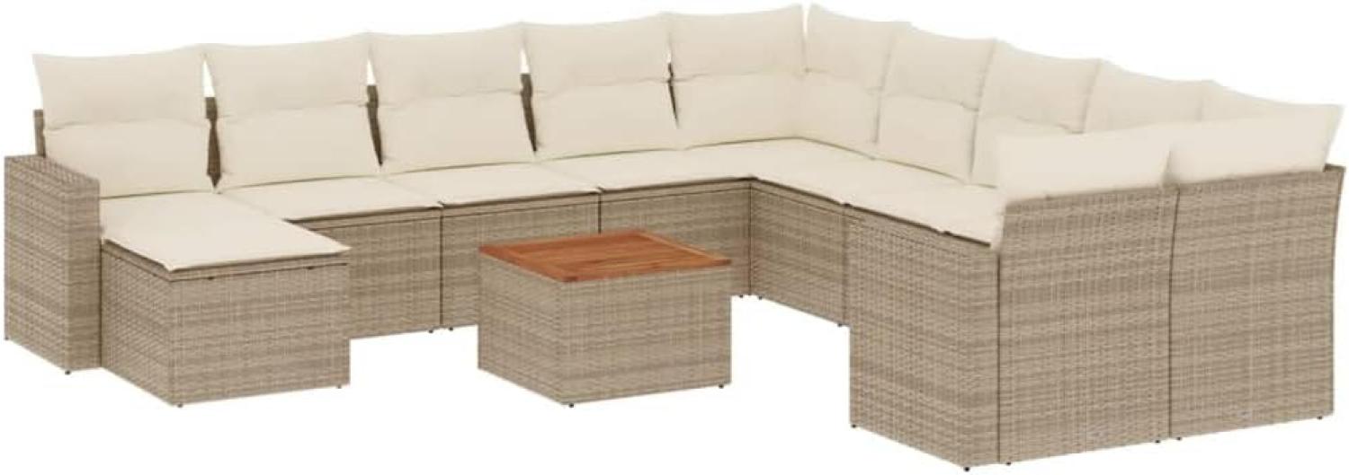 vidaXL 12-tlg. Garten-Sofagarnitur mit Kissen Beige Poly Rattan 3224420 Bild 1