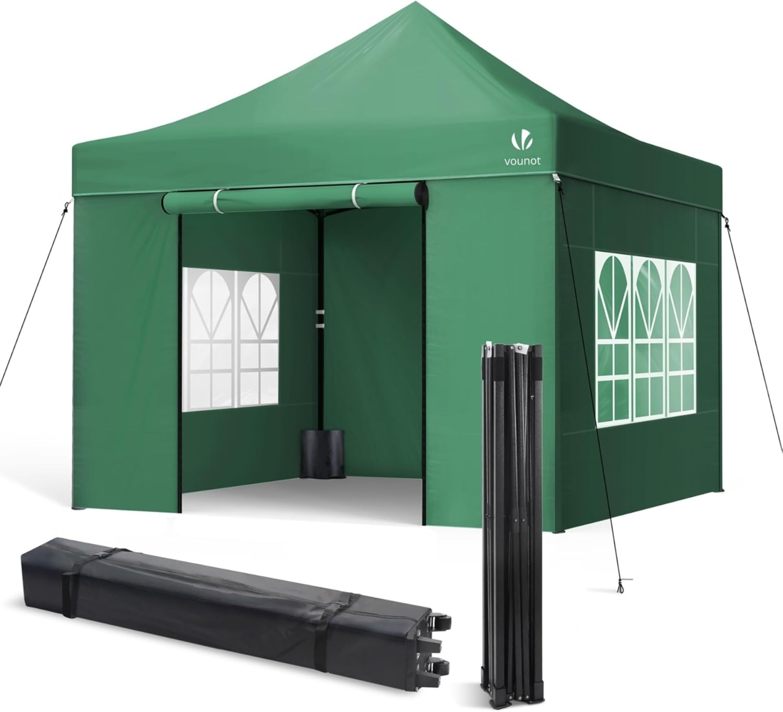 VOUNOT Pavillon 3x3 m Wasserdicht Stabil Winterfest, Pop Up Faltpavillon mit 4 Seitenteilen und 4 Sandsäcke, Party Pavillon Faltbar Gartenzelt Partyzelt, Grün Bild 1