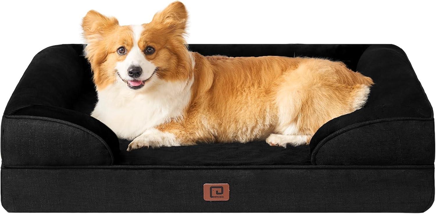 EHEYCIGA Orthopädisches Hundebett Grosse Hunde, Memory Foam, Mittelgroße Hunde, Waschbar, Wasserdicht rutschfest, mit Hohem Rand Bild 1