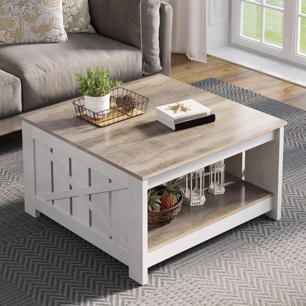 YITAHOME Couchtisch, Quadratischer Wohnzimmertisch 2-stöckiger, Couchtisch mit Stauraum für Couch Schlafzimmer,Stabiler Metallrahmen 80 x 80 x 45 cm Bild 1
