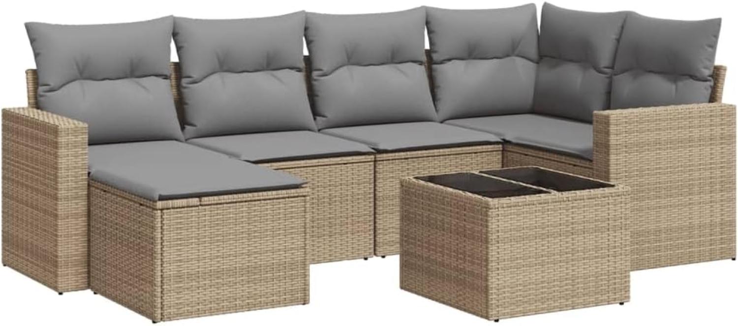 vidaXL 7-tlg. Garten-Sofagarnitur mit Kissen Beige Poly Rattan 3251606 Bild 1